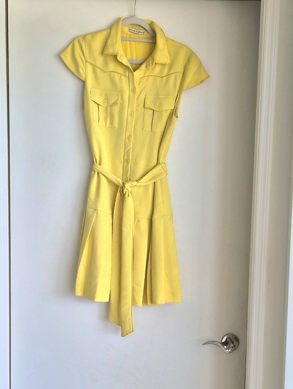 Alice + Olivia Yellow Safari Silk Blend Mini Shirtdress - Size 4